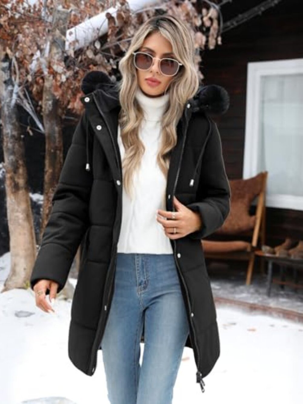 ๐ Women's Winter Jacket - Warm Long Puffer Coat Thicken Fleece Lined Parka - Picture 3 of 7